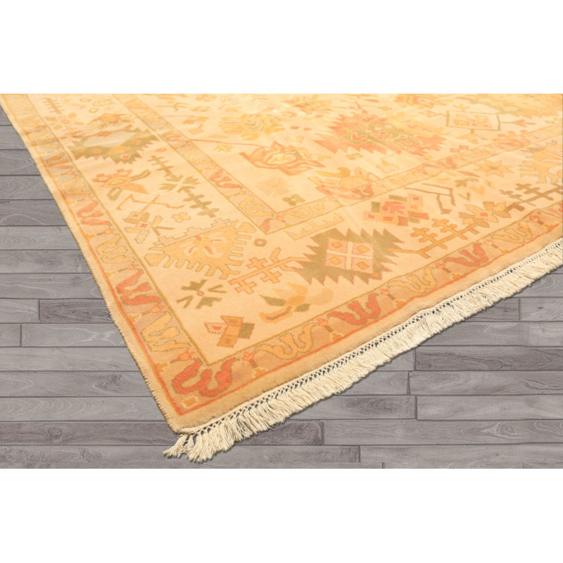 Tapis tibétain en laine ivoire et beige, noué à la main, style Arts & Crafts, 2,31 m x 3 m