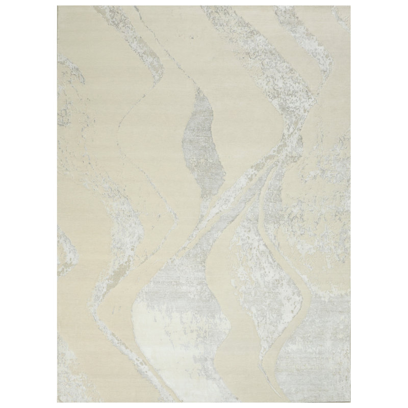 Tapis blanc et ivoire de haute qualité noué à la main, Rectangle de 5 pi x 8 pi