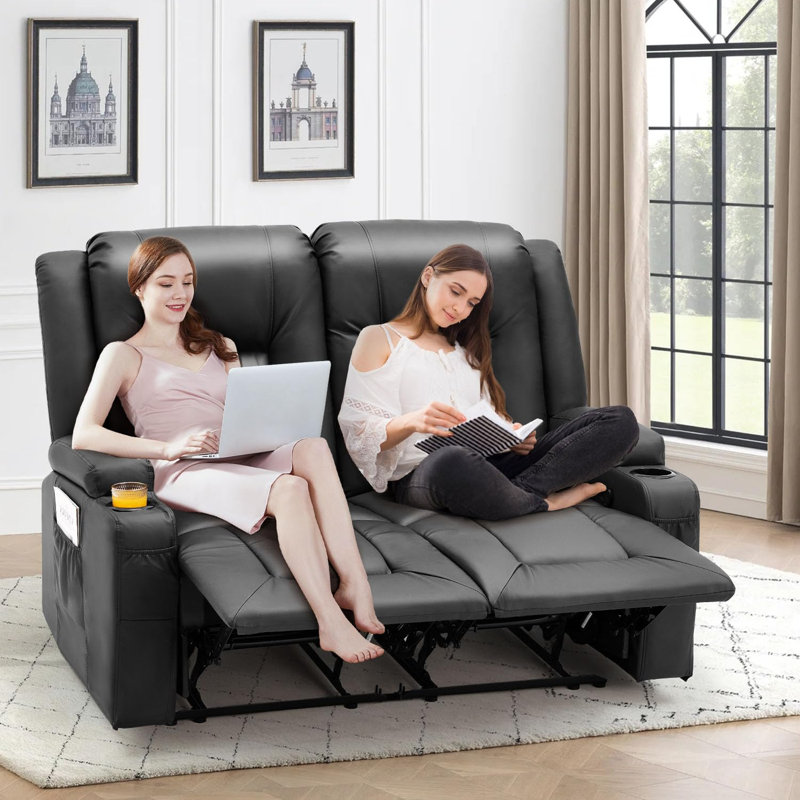 Reclining Loveseat With Cup Holders&side Pockets, Black