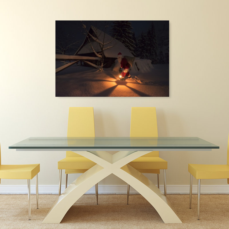«Santa's Snowy Night Walk», impression d'art mural paysage forestier abstrait rustique, H 32 po x l 48 po