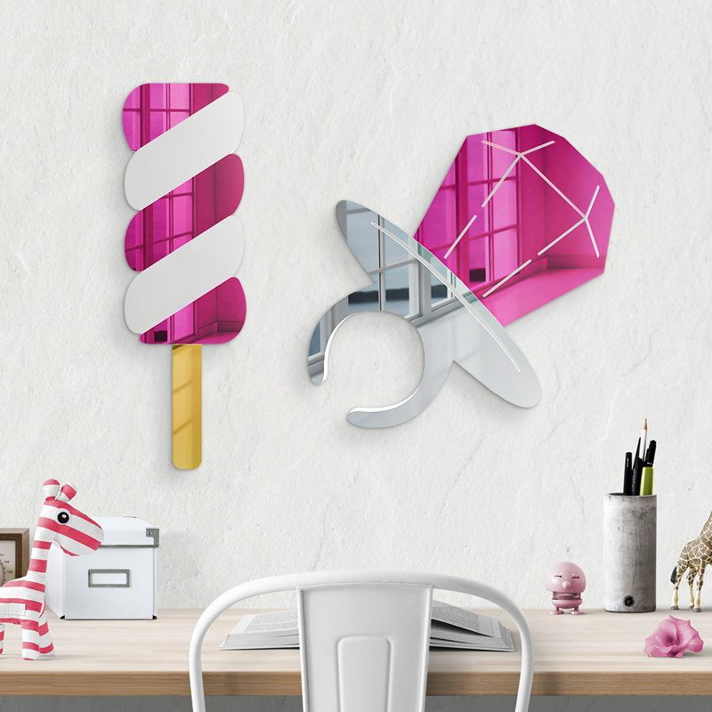 Décoration murale miroir bonbon, H 12 po x l 12 po x P 1 po, Blanc / rose