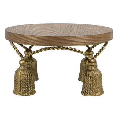 Rehausse ronde en bois 9,5 x 9,5 x 5 po avec finition en placage de frêne et pieds en fonte dorée