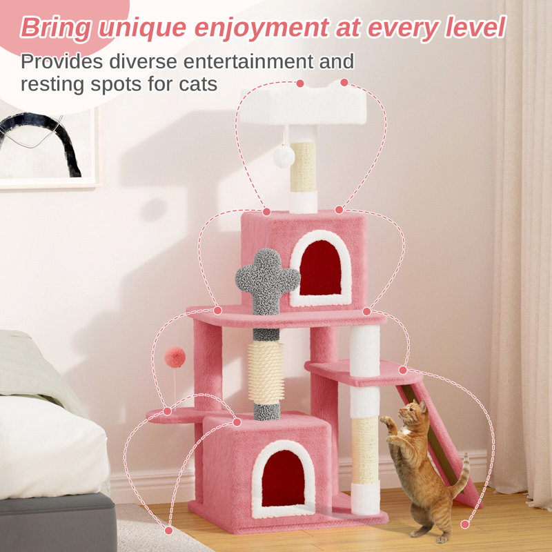 Amadahy 131cm H Cat Tree, Pink/White