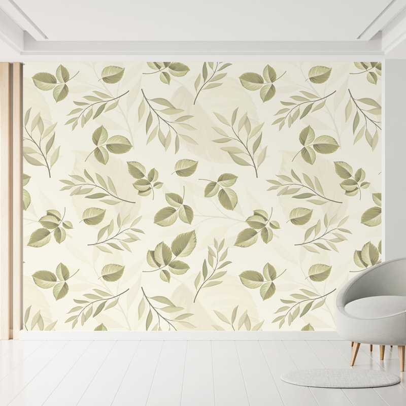 Elegant Leaf Subtle Green and Beige Foliage Pattern, 132" L x 120" W