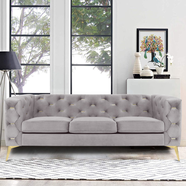 Mercer41 Babbs 58.3'' Velvet Upholstered Sofa With2 pillows for Small  Spaces