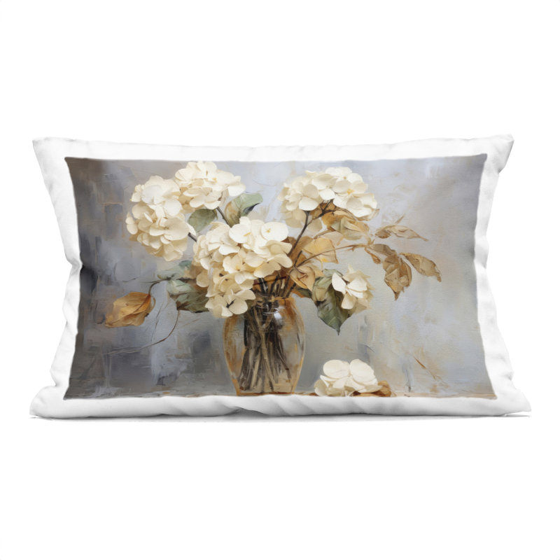 Aged With Grace Hydrangeas Decorative Printed Throw Pillow design by LSR Creative Studio
