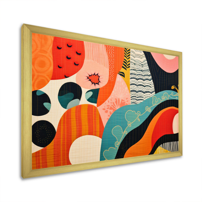" Mid Century Vintage Textiles II ", Gold Single Picture Framed, 12" H x 20" W x 1" D