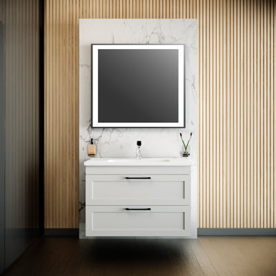 Ensemble de meuble-lavabo mural avec lavabo Keimy | Collection Palm Beach blanc ultrabrillant | Panneau de fibres à densité moyenne non toxique 40 po Collection simple 32 po