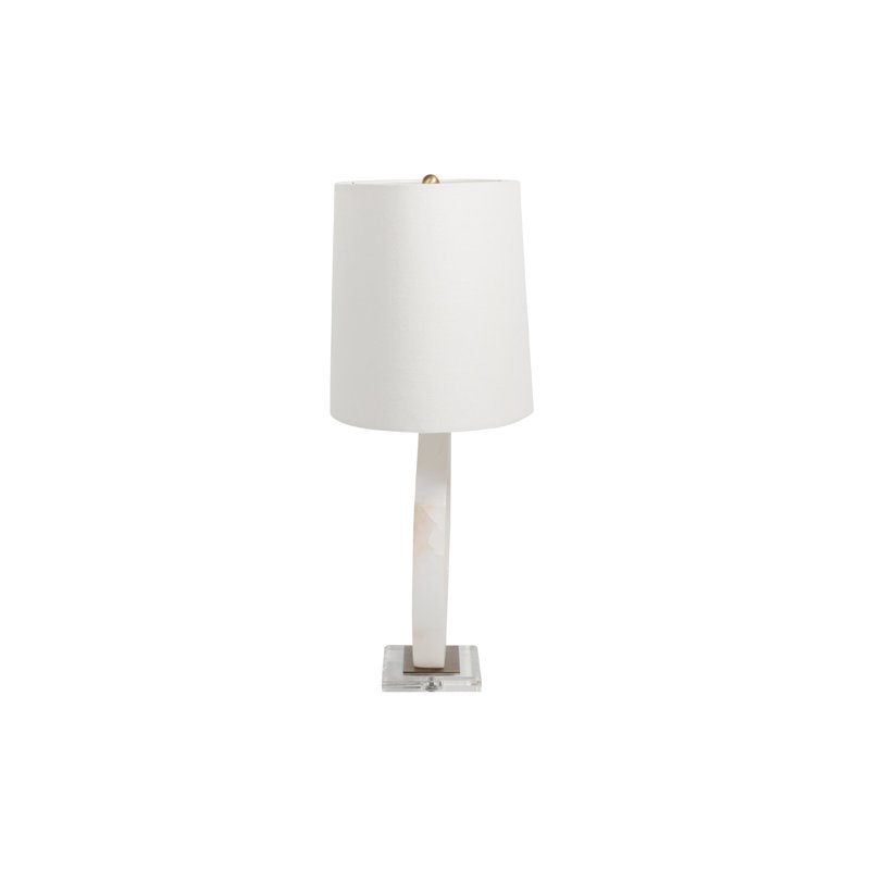 White Alabaster and Brass Ring Table Lamp with Oval Shade