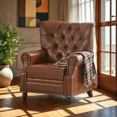 Contemporary Button-Tufted Push-Back Recliner with Nailhead Accents
