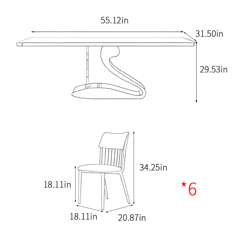 Modern simple rectangular home dining table sets, Multicolor, 29.53"H x 55.12"L x 31.5"W