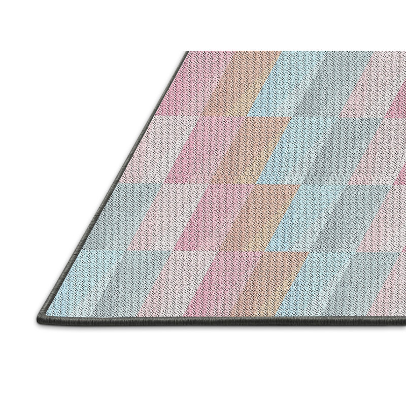 Tapis rose/bleu à motifs, Rectangle 7 pi x 9 pi