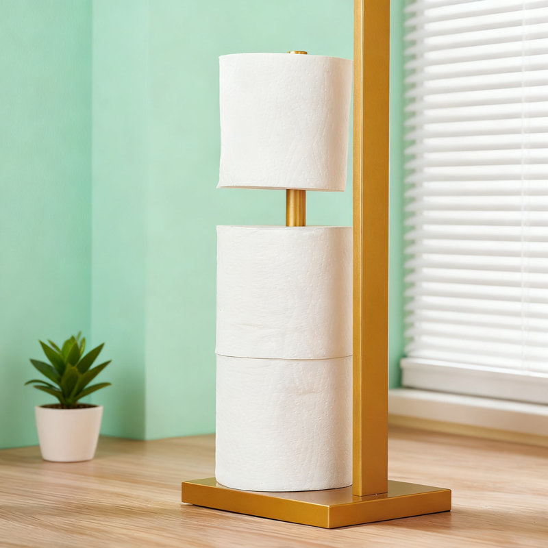 Porte-papier hygiénique sur pied avec étagère de rangement, distributeur de papier hygiénique carré moderne en acier inoxydable