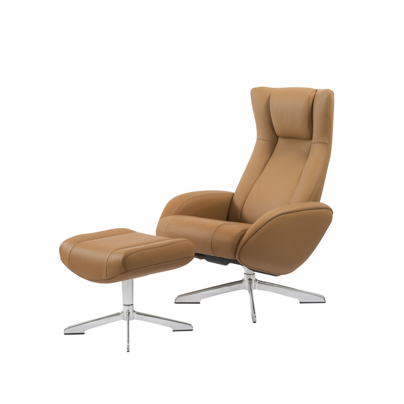Wapato Upholstered Swivel Recliner, Camel Leather Match