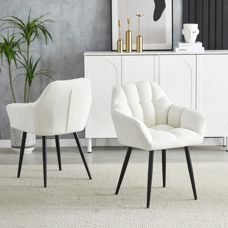 Dining Chairs Fabric Armchair for Living Room Morden Tub Chair with Armrest, Cream