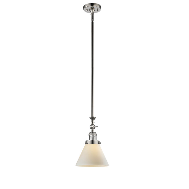 Luminaire suspendu conique à 1 lumière Harbert, Boîtier blanc mat, Nickel poli, Ampoule incandescente rétro de 60 watts