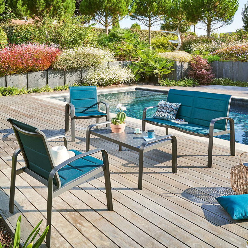 Shutesbury Metal 4 - Person Seating Group, Duck Blue