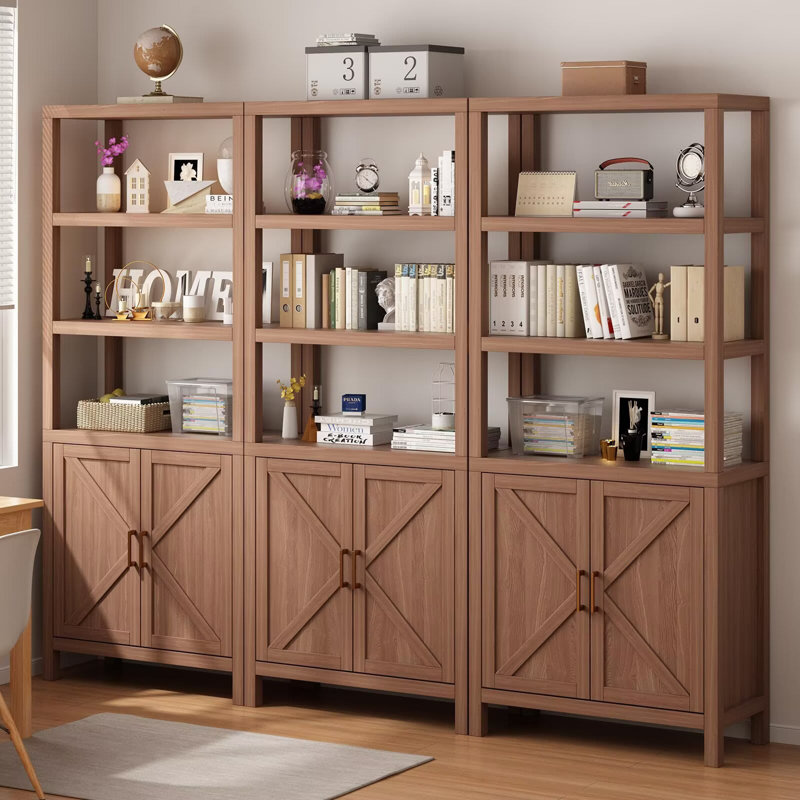 Bibliothèque à bibliothèque, bibliothèques à 5 niveaux avec tablette ouverte et armoire à portes, bibliothèque de 71 po de hauteur