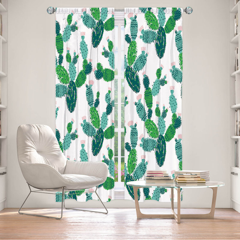 Lined Window Curtains 2-panel Set for Window Size by Metka Hiti - Cactus Green, L 20 po x L 82 po