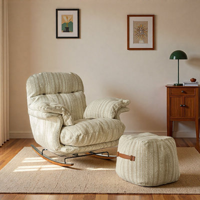 Retro Single Linen Rocking Chair for Relaxation.