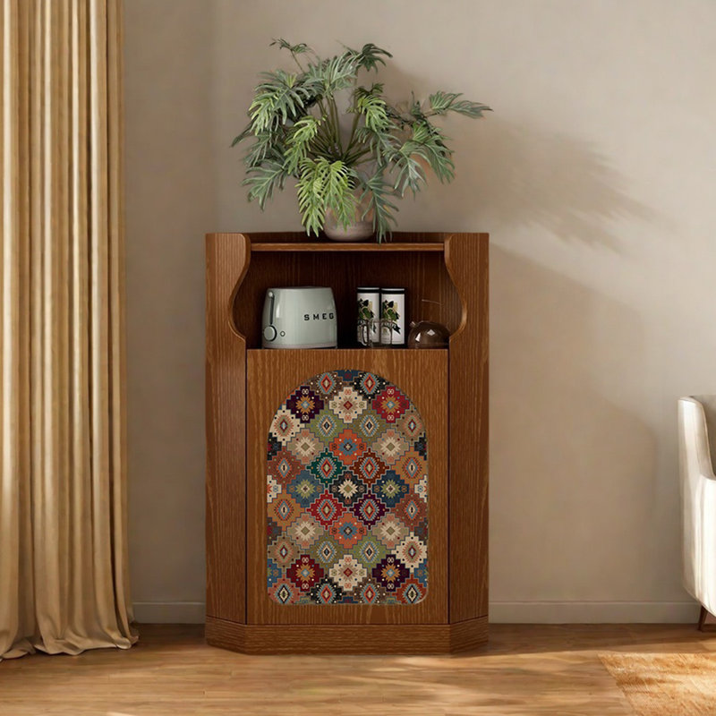 Space corner cabinet with abstract art pattern, Brown