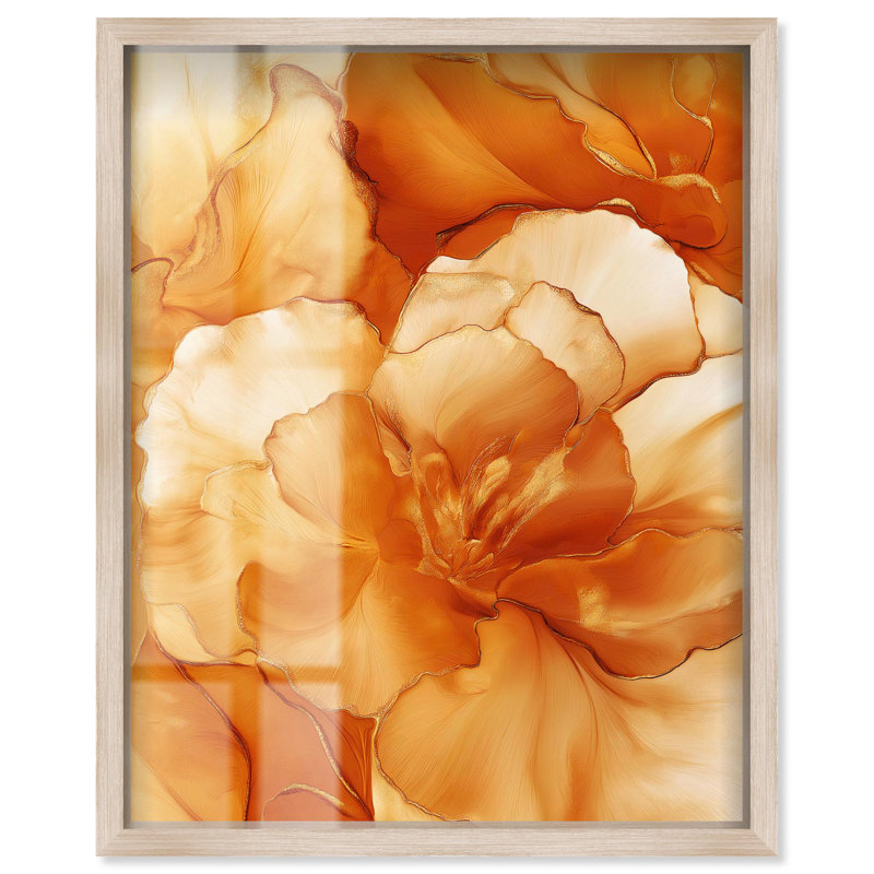 Sunlit Bloom I Shadowbox Print Floral Abstracts par Art Remedy, H 21 po x l 17 po, Crème, crème