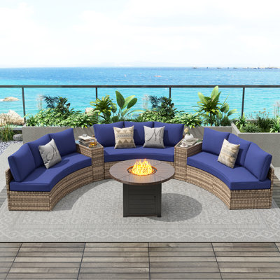 Leiny 11 Piece Rattan Sofa Seating Group With Cushions & Side Tables