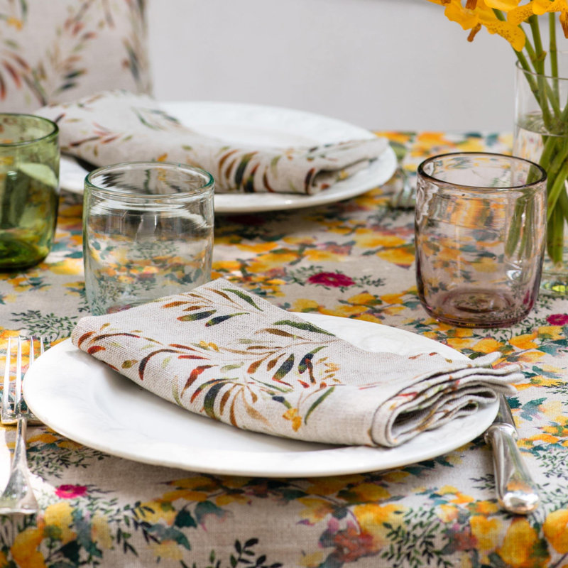 6 serviettes de table en lin bio Palmier rouge