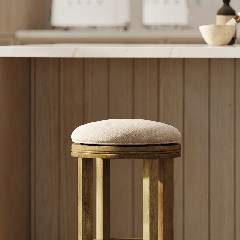 26 po Tabouret de bar pivotant en bois sans dossier à hauteur de comptoir avec siège rembourré, chèvrefeuille, 1 pièce, Noyer