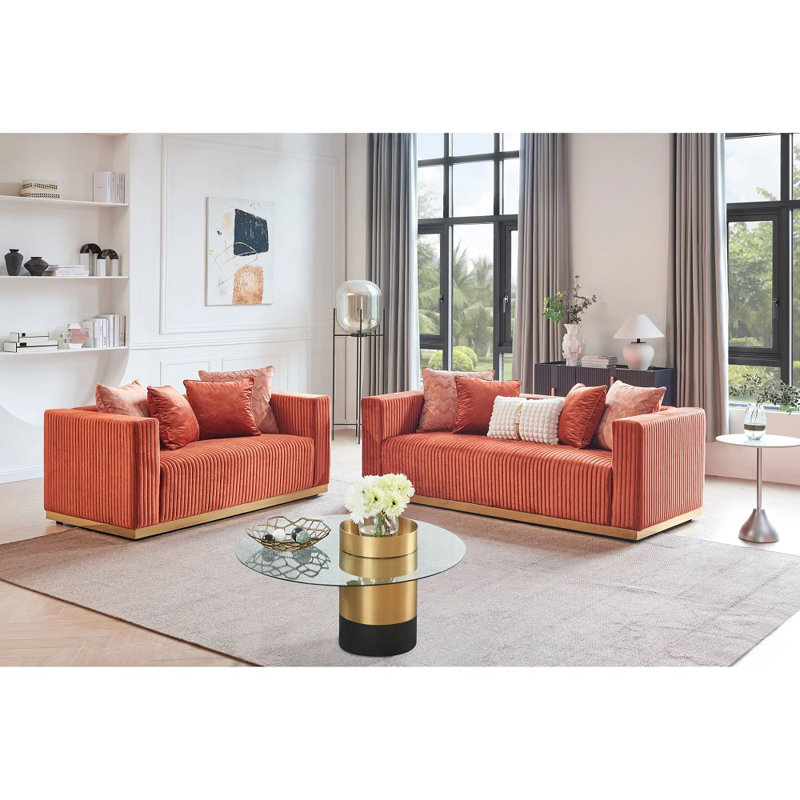 Ensemble de canapé et causeuse en velours rouille 2 pièces Ardara
