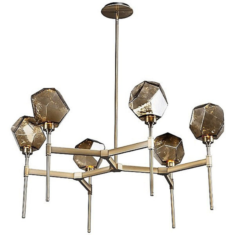 Light Gem Round Geometric Chandelier, Flat Bronze, Clear, 51” Diameter x 25” Height