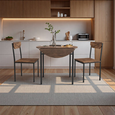 Ensemble de table de salle à manger moderne 3 pièces avec abattant et 2 chaises pour petits espaces