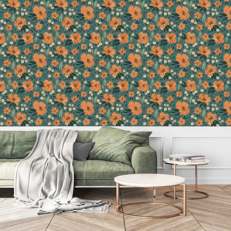 Orange Flowers Wallpaper Floral Tile