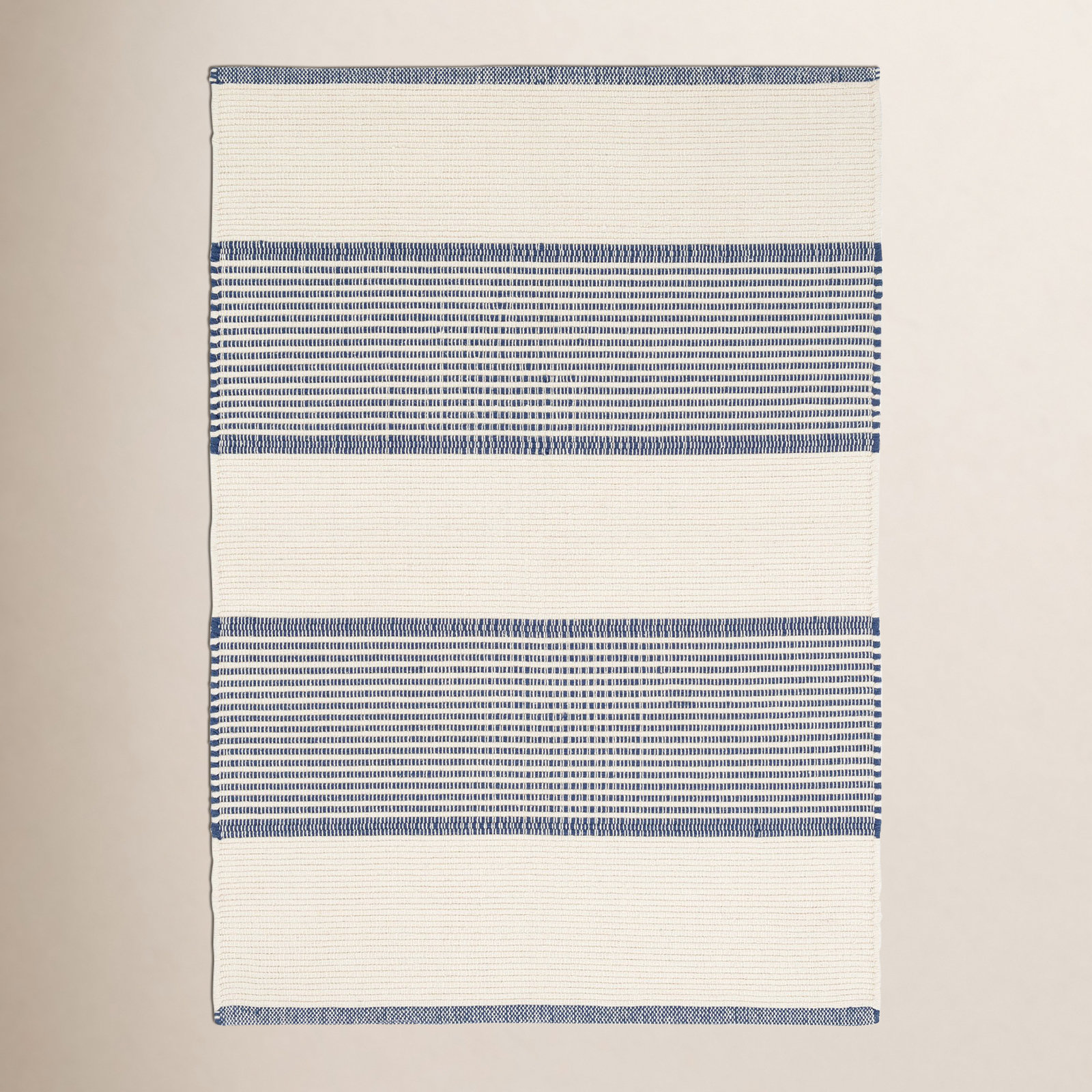 La Mirada Navy Hand-Woven Striped Cotton Rug, Rectangle 6' x 9'