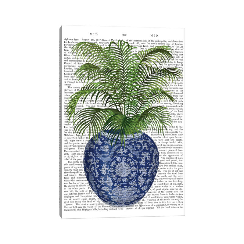 «Chinoiserie Vase 6, with Plant Book» par Fab Funky - impression sur toile tendue, H 18 po x l 12 po x 1,5 po