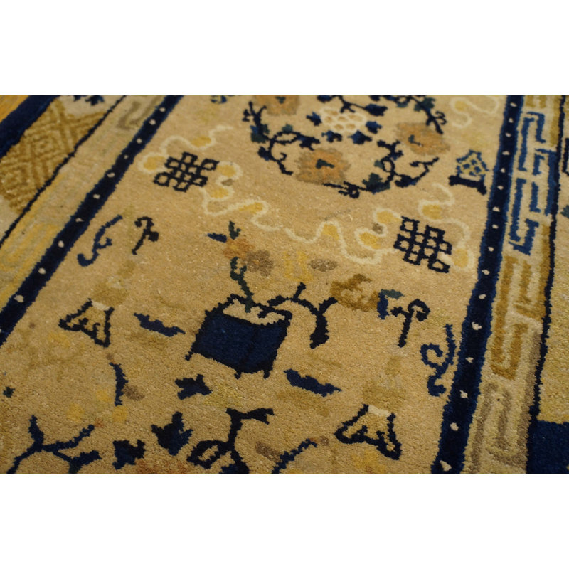 Antique Peking Small Scatter Size Wool Blue Navy, Ivory Beige Cream White Rug