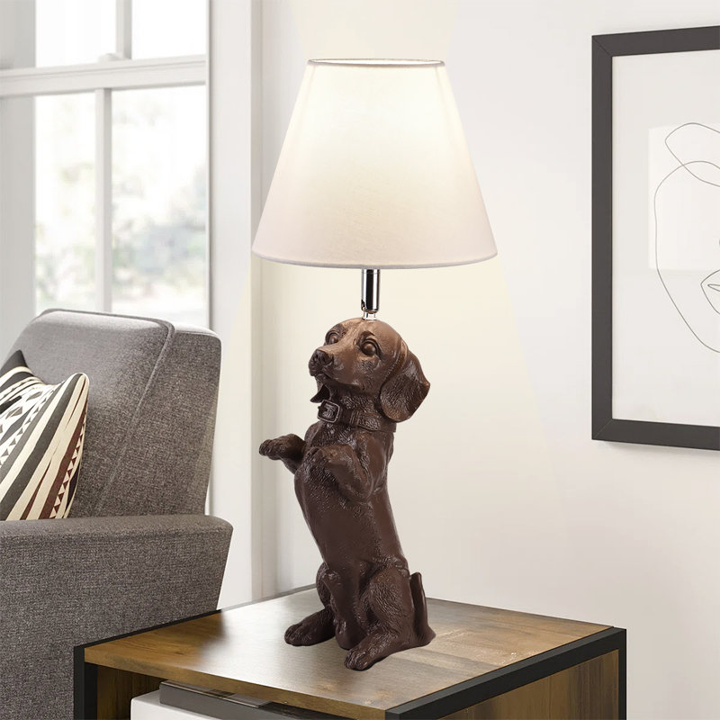 Lampe de table teckel en résine, Brun