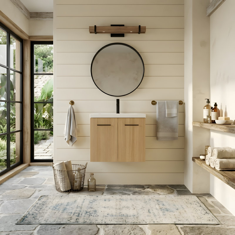 Meuble-lavabo flottant 24 po avec lavabo en résine et armoire de rangement à deux portes 24 po