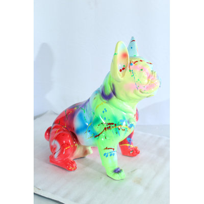 Nifao Colorful Resin French Bulldog Statue –Tall Hand-Painted Pop Art Dog Figurine with Bold Splash Design, Modern Home, Office, or Gallery Decor Accent, Durable Resin Sculpture, 15" x 8" x 16"H