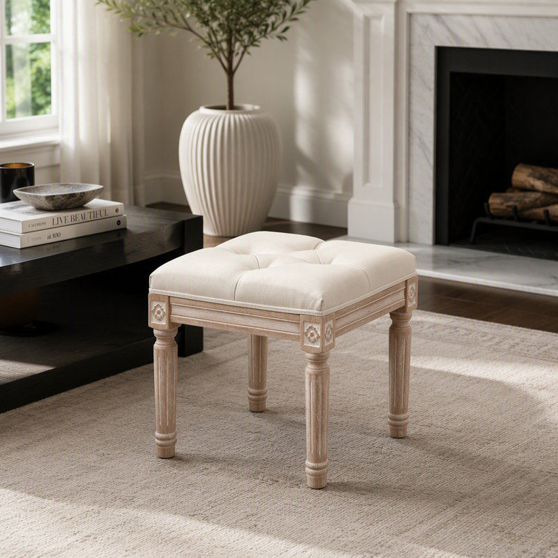 Tabouret d'appoint élégant, repose-pieds capitonné avec pieds sculptés, tabouret de meuble-lavabo, banc d'appoint de style classique