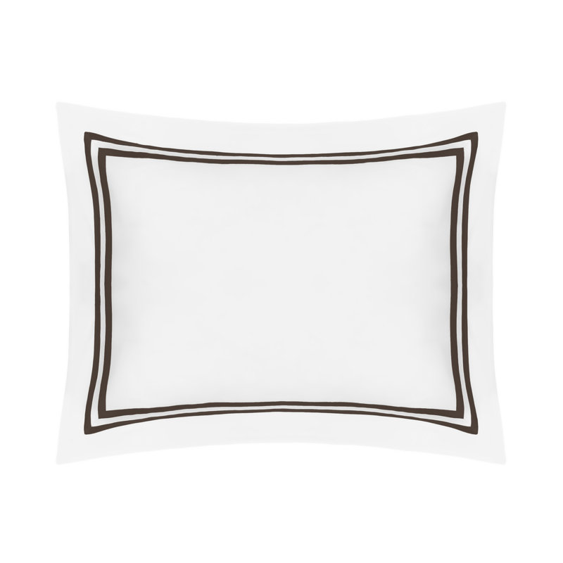 Ribbons 100% Cotton Sham, Euro, White/Chocolate