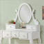 Ensemble coiffeuse et tabouret en bois, blanc
