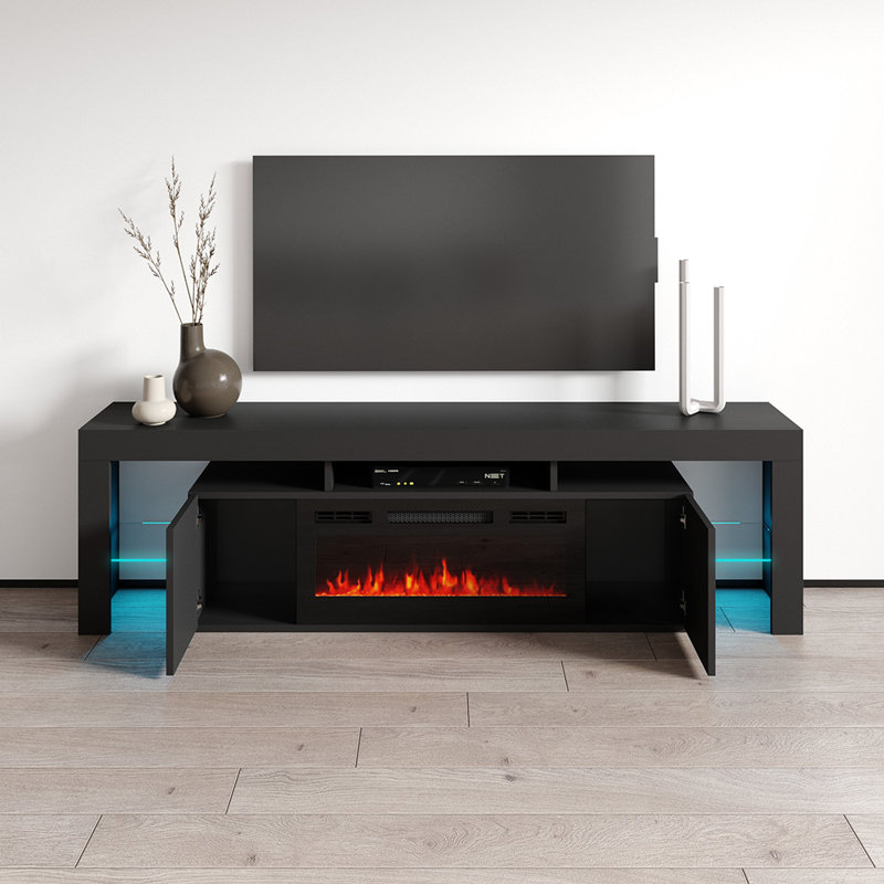Soleo Black 79" Electric Fireplace TV Stand with Storage Cabinets