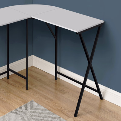 Computer Desk, Home Office, Corner, 55"L, L Shape, Work, Laptop, White Laminate, Black Metal, Contemporary, Modern
