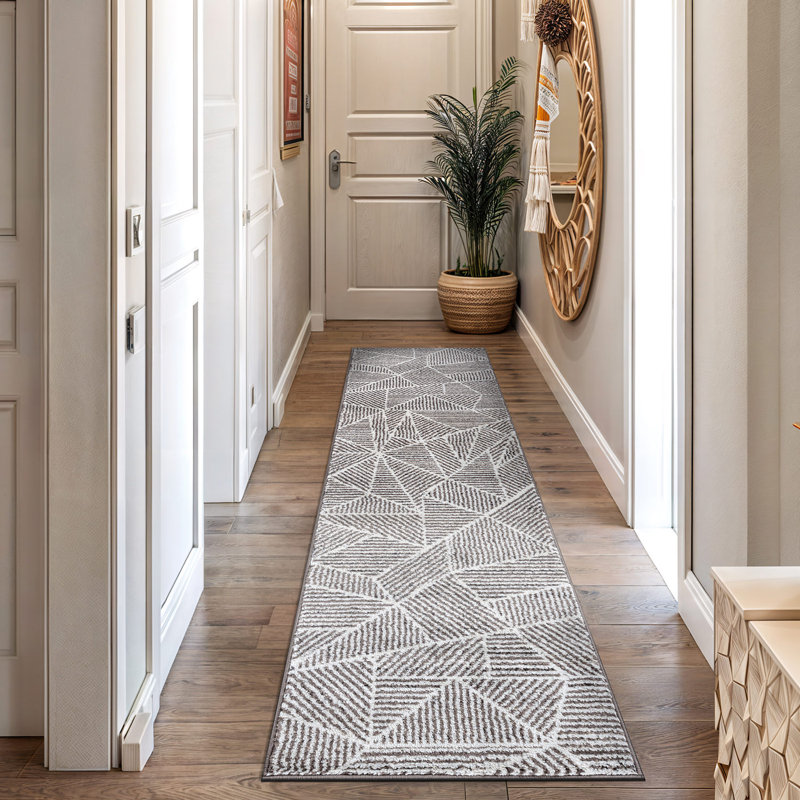 Rambo Contemporary Geometric Stripe Area Rug Brown/Ivory, Runner 2' x 7'
