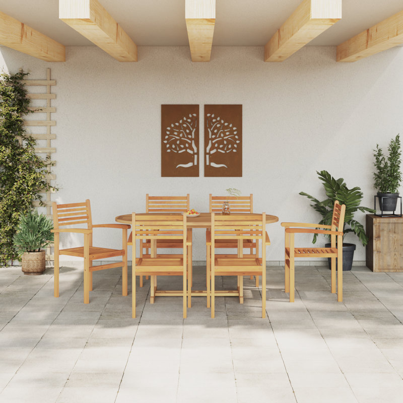6 - Person Wood Patio Dining Set with Rectangular Table