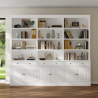 Elegant 2-Meter Large Capacity White Bookcase With Drawers And Doors