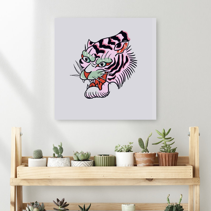 Impression d'art mural tigre rose, 18" H x 18" W