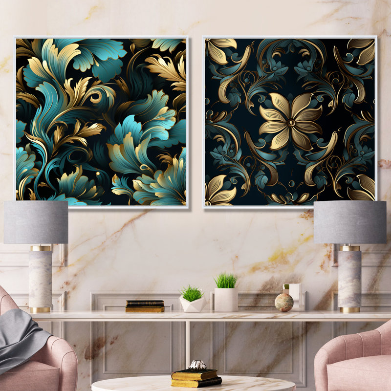 Stembert - Ensemble de 2 pièces murales abstraites Botanicals, Cadre blanc, H 16 po x l 33 po x P 1 po