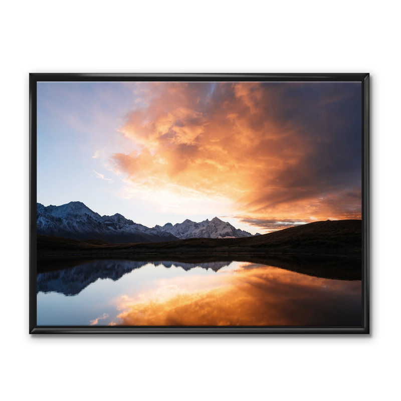 " Morning Sunsrise Mountainscape ", 36" H x 46" W x 1.5" D, Black Framed Canvas